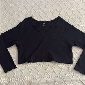 Wild Fable Black Asymmetrical Long Sleeve Crop Blouse